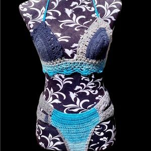 Handmade crochet blue/grey bikini